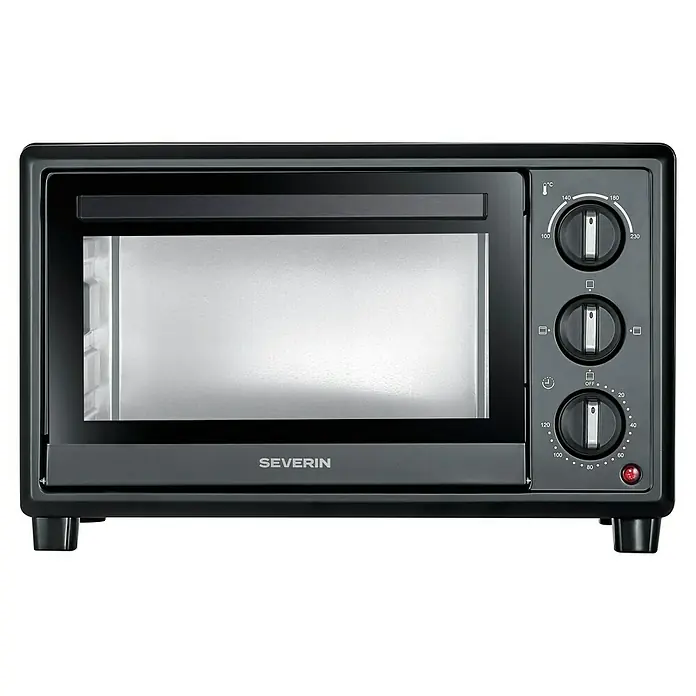 Severin Minibackofen TO2078 - Max. Leistung: 1.400 W, 20 l - Schwarzer Minibackofen mit Glastür und drei Bedienknöpfen für Temperatur, Funktion und Timer.