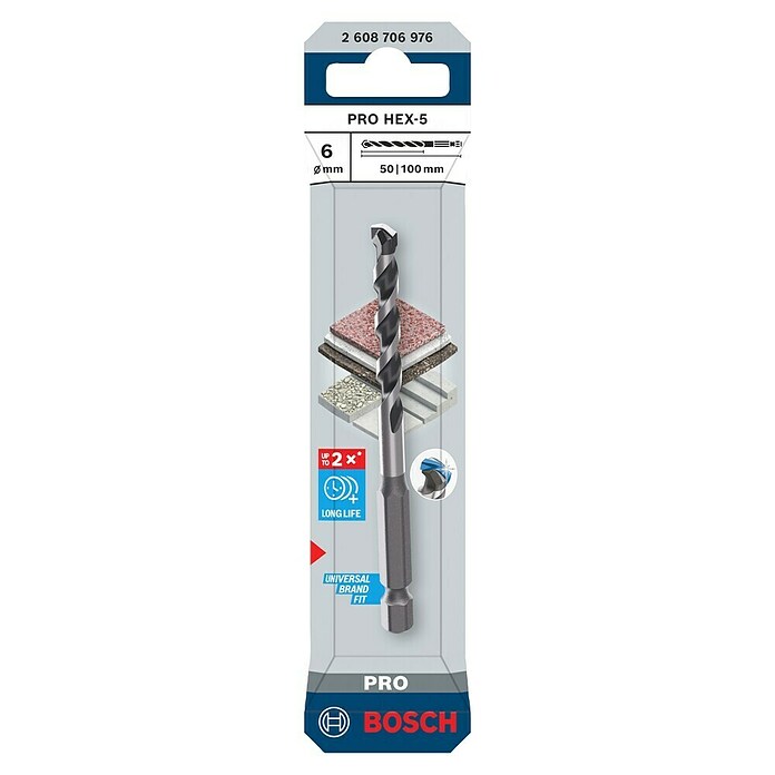 Bosch Sveder za kovino HEX-5  (Premer vrtalnega svedra: 6 mm, Delovna dolžina: 50 mm, Dolžina: 100 mm) | 2546 - Bohrer Stein, Beton | BCDA - Zubeh Bohrm/Bohrhämmer/Akkumasch | BCD - Maschinenzubehör | BC - Maschinenzubehör | B - Werkz/Masch/Maschzubeh/Auto | BAUHAUS
