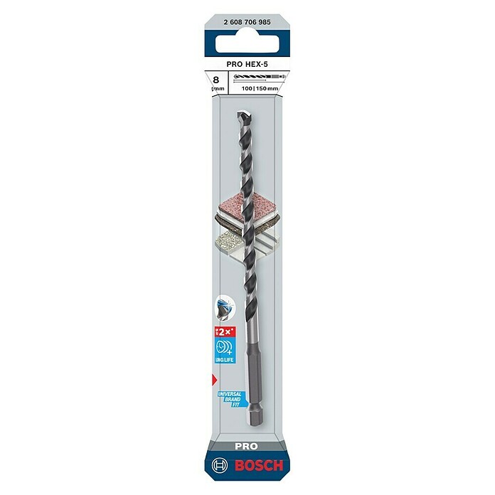 Bosch Sveder za kovino HEX-5  (Premer vrtalnega svedra: 8 mm, Delovna dolžina: 100 mm, Dolžina: 150 mm) | 2546 - Bohrer Stein, Beton | BCDA - Zubeh Bohrm/Bohrhämmer/Akkumasch | BCD - Maschinenzubehör | BC - Maschinenzubehör | B - Werkz/Masch/Maschzubeh/Auto | BAUHAUS