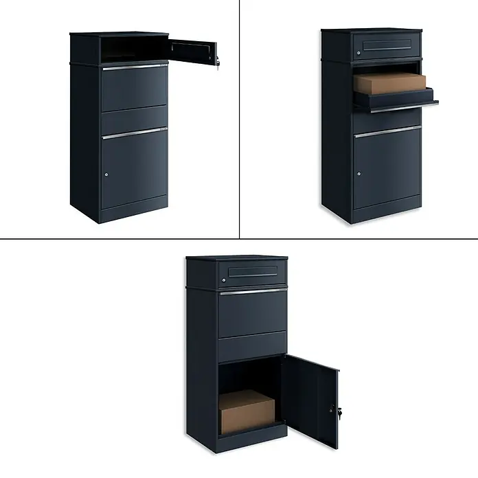 Metzler Paketbox Bispo - L x B x H: 37,3 x 50,2 x 112 cm, Anthrazit, Stahl, Paketfach - Dunkelblauer Metall-Paketbriefkasten mit mehreren abschließbaren Fächern für Post und Pakete.