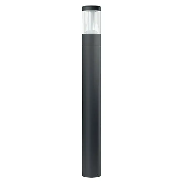 Ledvance Außensockelleuchte Lantern - 11,5 W, Farbe Gehäuse: Dunkelgrau, Warmweiß, Mit Leuchtmittel - Eine moderne, zylindrische Außenleuchte in Anthrazit mit klarem Lampenschirm, ideal für stilvolle Beleuchtung im Garten.