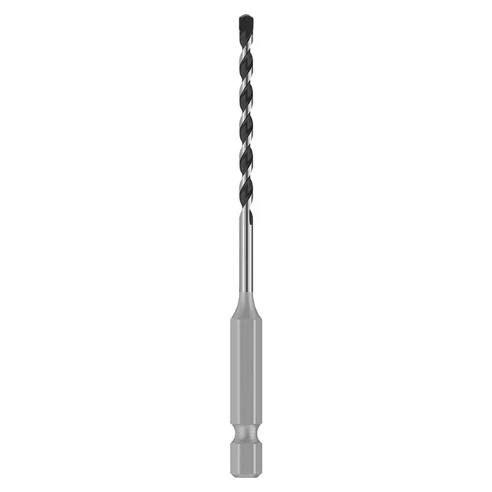 Bosch Broca para hormigón y mampostería HEX-5 - Diámetro de la broca: 3 mm, Longitud de trabajo: 50 mm, Largo: 100 mm - Una broca percutora espiral plateada y negra con un vástago robusto.