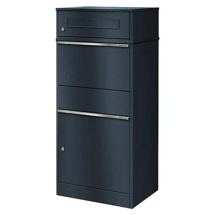 Metzler Paketbox Bispo - L x B x H: 37,3 x 50,2 x 112 cm, Anthrazit, Stahl, Paketfach - Anthrazitfarbener Paketbriefkasten aus Metall mit Briefschlitz, mehreren Fächern, sicherem Schloss und 'METZLER'-Branding.