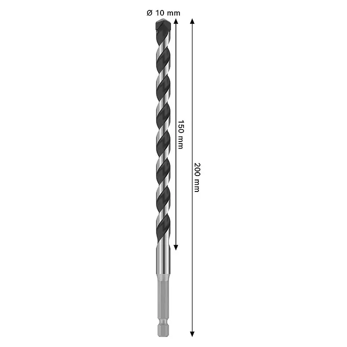 Bosch Broca para hormigón y mampostería HEX-5 - Diámetro de la broca: 10 mm, Longitud de trabajo: 150 mm, Largo: 200 mm - Broca espiral de metal de 10 mm con vástago hexagonal, 150 mm de longitud de trabajo, 200 mm de longitud total.