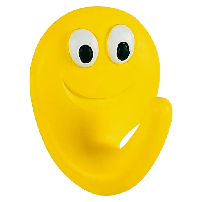 Spirella Smile Colgador adhesivo - Poliresina, Amarillo - Perchero de pared amarillo con forma de cara sonriente, ideal para habitaciones infantiles o baños para colgar toallas o ropa.