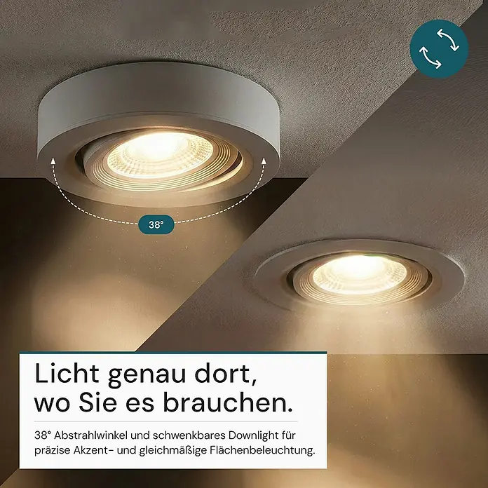 Luxula Wand- & Deckenspot - 5 W, Ø x H: 9,3 x 3,1 cm, Weiß, Mehrfarbig