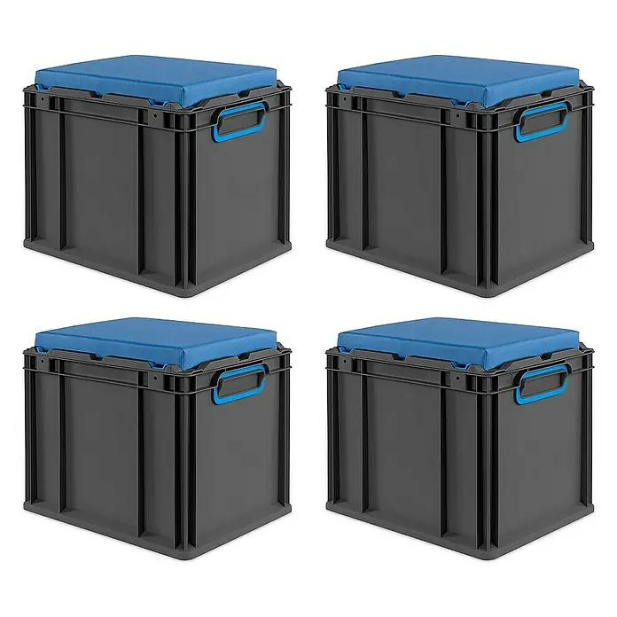 Proregal Euroboxen-Set 4x NextGen Seat Box Blau - L x B x H: 40 x 30 x 36,5 cm, Kunststoff, Schwarz-Blau, 4 Stk.