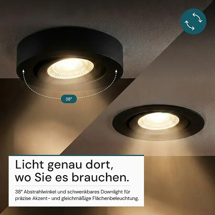 Luxula Wand- & Deckenspot - 5 W, Ø x H: 9,3 x 3,1 cm, Schwarz, Mehrfarbig