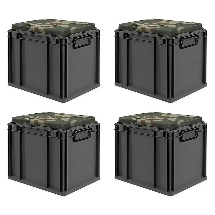 Proregal Euroboxen-Set 4x NextGen Seat Box Camouflage - L x B x H: 40 x 30 x 36,5 cm, Kunststoff, Schwarz-Camouflage, 4 Stk.