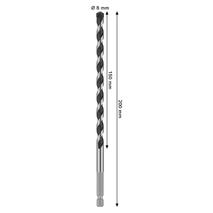 Bosch Broca para hormigón y mampostería HEX-5 - Diámetro de la broca: 8 mm, Longitud de trabajo: 150 mm, Largo: 200 mm - Broca para metal, Ø 8mm, longitud útil 150mm, longitud total 200mm, con vástago hexagonal.