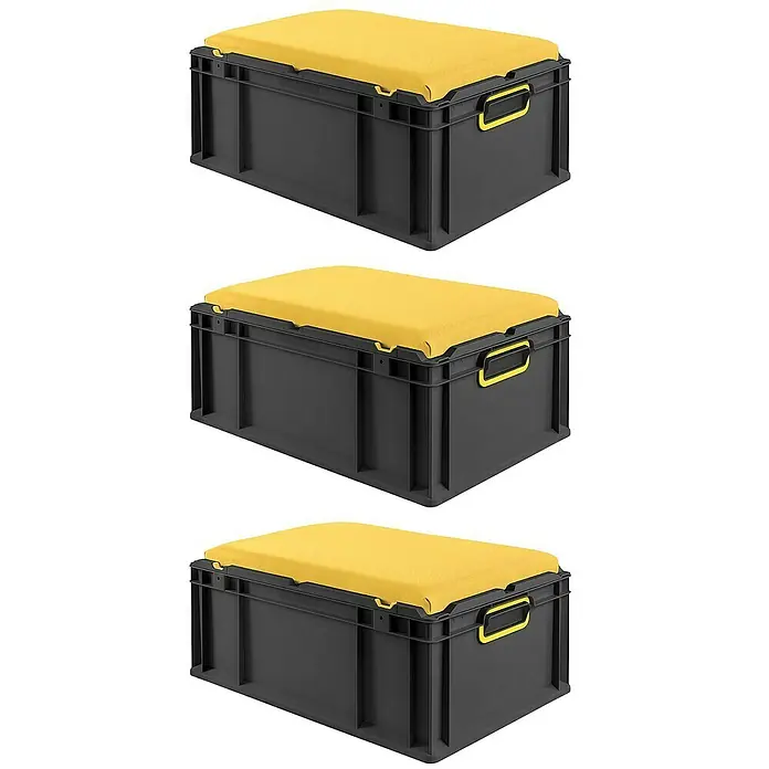 Proregal Euroboxen-Set 3x NextGen Seat Box Gelb - L x B x H: 60 x 40 x 26,5 cm, Kunststoff, Schwarz-Gelb, 3 Stk.