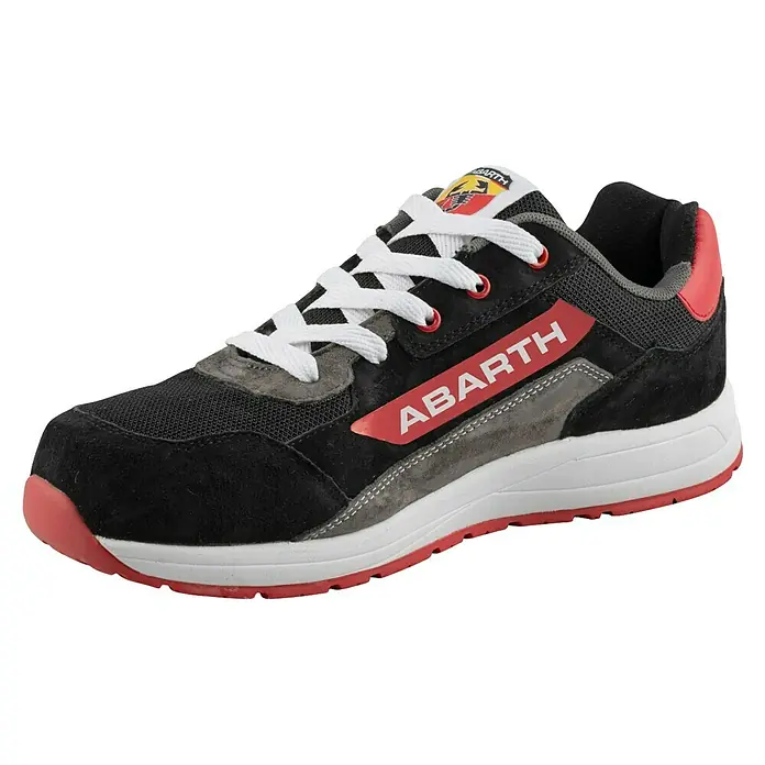 Abarth Zapato bajo de seguridad 595 - 44, Clase de protección según EN ISO 20345: S3, Negro/Rojo - Zapato de seguridad Abarth negro, gris y rojo con cordones y suela blancos.