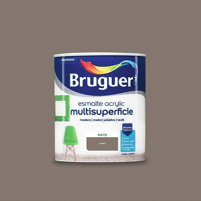 Bruguer Esmalte de color Acrylic Multisuperficie - Mocca, Mate, 750 ml, Base de agua - Pintura acrílica multi-superficie Bruguer AkzoNobel en Moka, ideal para madera, metal, plástico y textiles. Máxima resistencia y fácil limpieza.