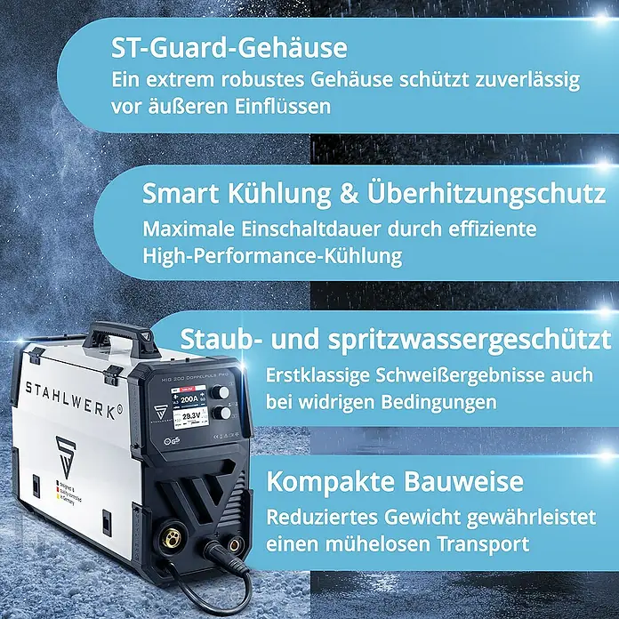 STAHLWERK MIG/MAG-Schweißgerät Schweißgerät MIG MAG 200 Doppelpuls Pro Vollausstattung - Schweißstrom: 20 A - 200 A