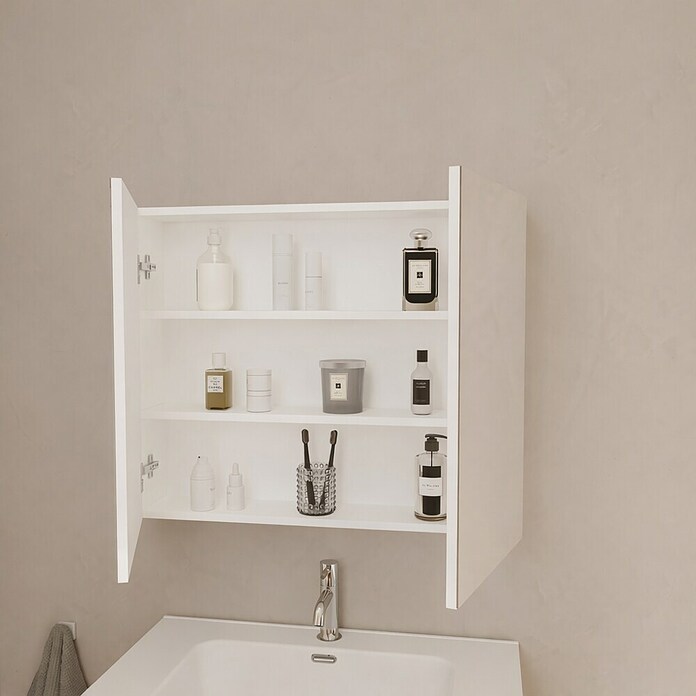 Armario con espejo (80 x 65 cm, MDF, Blanco)
