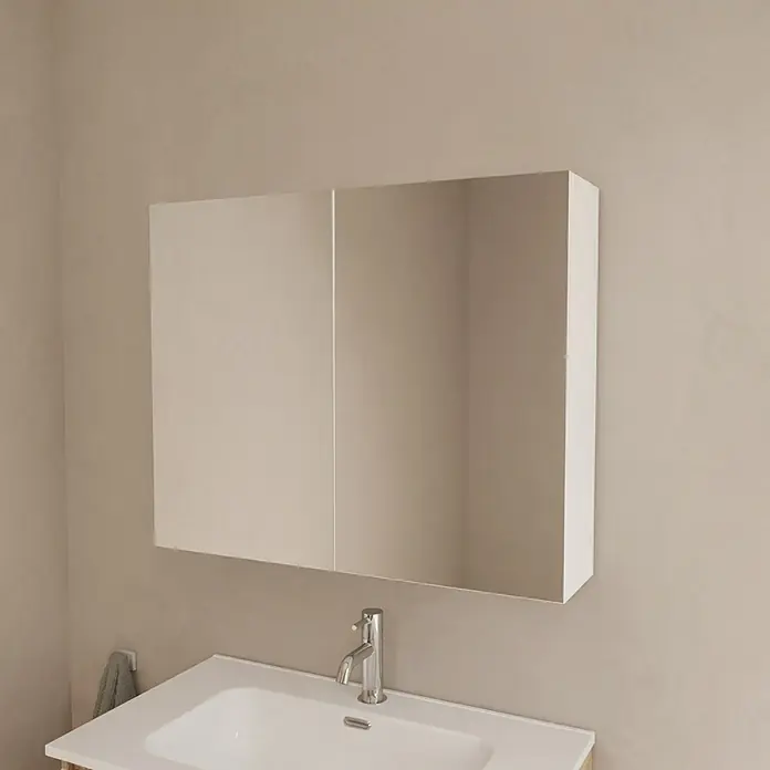Artysan Armario con espejo - An x Al: 80 x 65 cm, Madera, Blanco - Armario de baño blanco de dos puertas con espejo sobre un lavabo, una puerta maciza y otra de espejo.