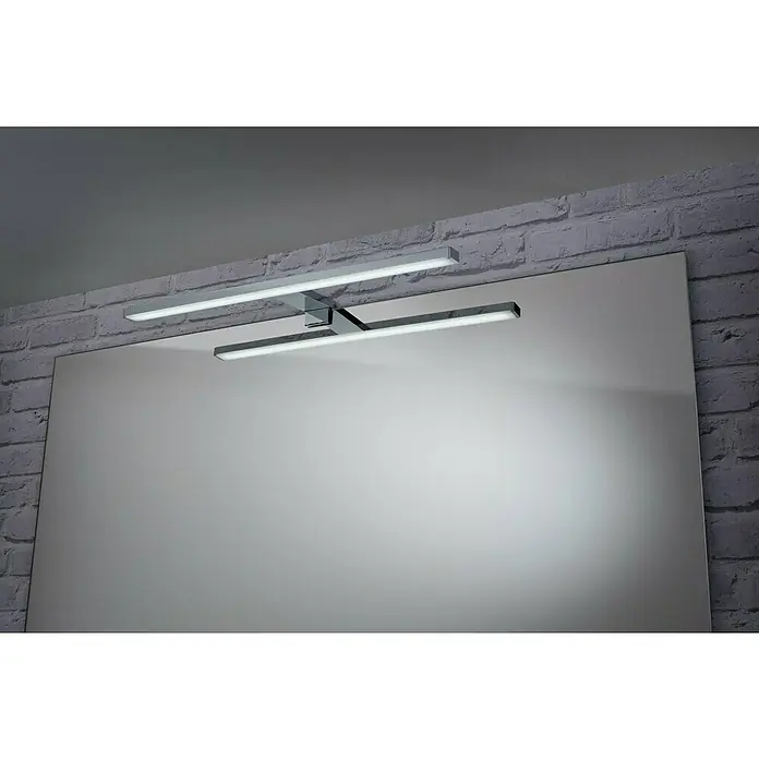 Fackelmann B.clever Badmöbel-Set - Gesamtbreite Badmöbel: 60 cm, Weiß, Hochglänzend, 4-Teiliges Set mit LED-Spiegel - Moderne verchromte LED-Spiegelleuchte mit zwei parallelen Lichtbalken, die helles Licht auf eine große Spiegelfläche wirft.