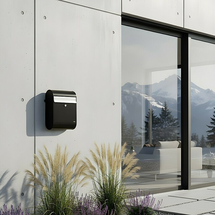 Allux Standbriefkasten 5000 (L x B x H: 160 x 320 x 460 mm, Schwarz / Silber, Stahl) | BAUHAUS