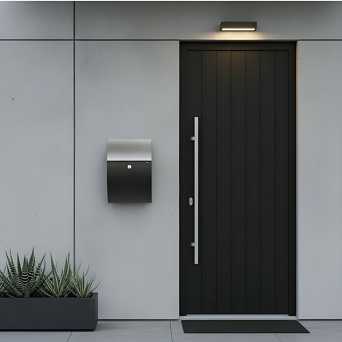 Allux Standbriefkasten 7000 (L x B x H: 195 x 320 x 510 mm, Schwarz / Edelstahl gebürstet, Stahl) | BAUHAUS