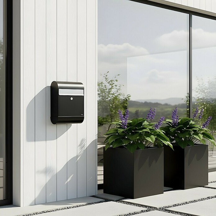 Allux Standbriefkasten 6000 (L x B x H: 170 x 345 x 485 mm, Schwarz / Silber, Stahl) | BAUHAUS
