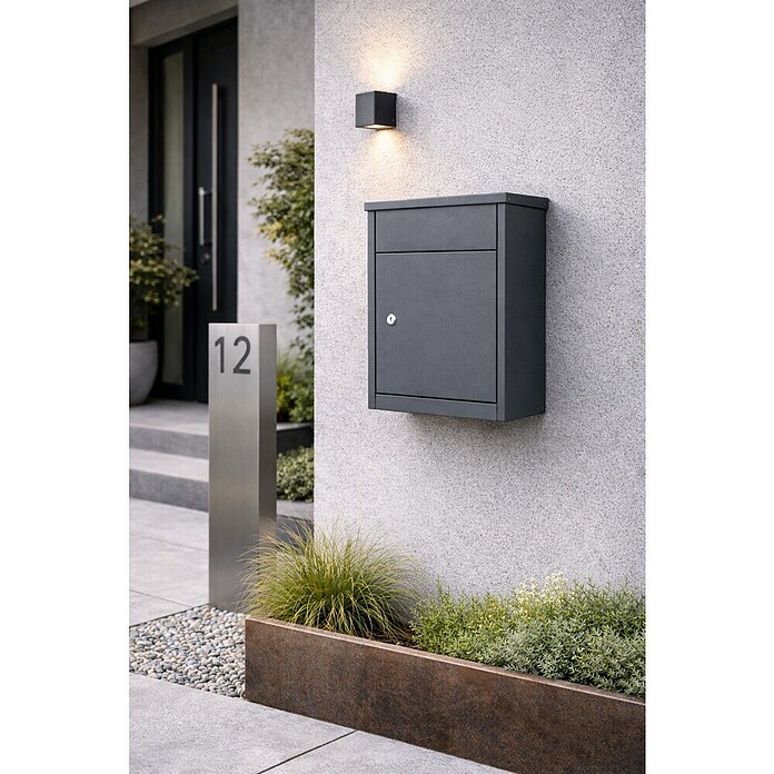 Allux Standbriefkasten 500 (L x B x H: 250 x 380 x 530 mm, Anthrazit, Stahl, Paketfach, Sicherheitsschloss) | BAUHAUS
