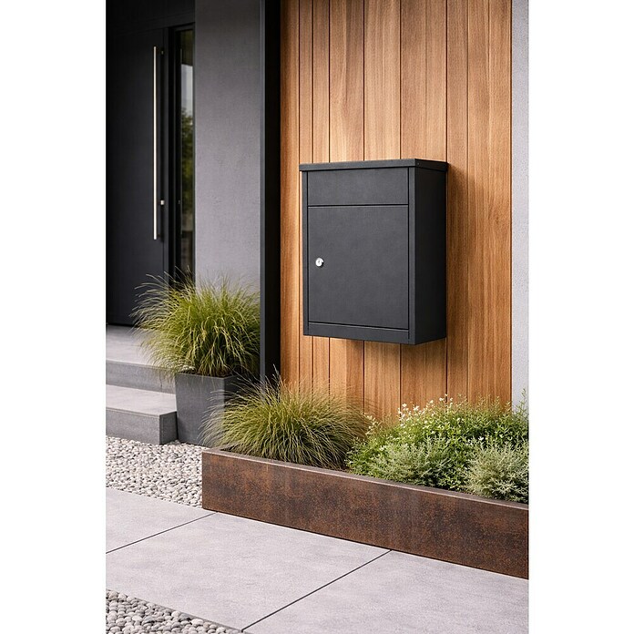 Allux Standbriefkasten 500 (L x B x H: 250 x 380 x 530 mm, Schwarz, Stahl, Paketfach, Zylinderschloss) | BAUHAUS