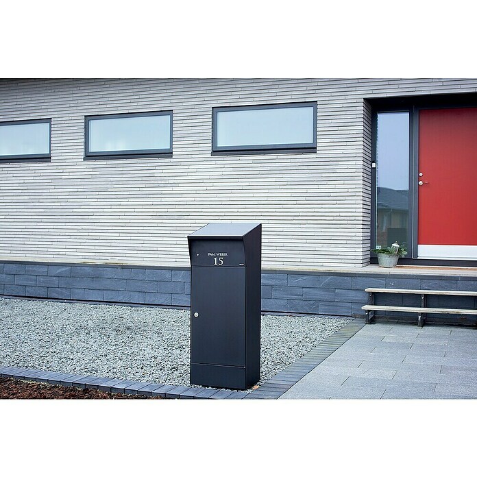 Allux Paketbox Björn mit LED (L x B x H: 365 x 400 x 1 100 mm, Schwarz, Stahl, Paketfach) | BAUHAUS