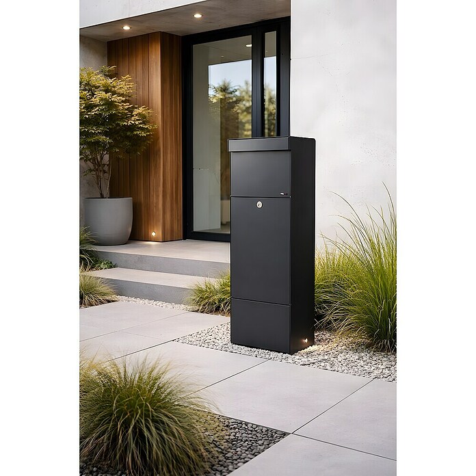 Allux Paketbox Grundform (L x B x H: 28 x 345 x 110 mm, Schwarz, Stahl, Paketfach) | BAUHAUS