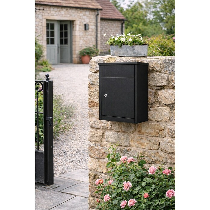 Allux Standbriefkasten 500 (L x B x H: 250 x 380 x 530 mm, Schwarz, Stahl, Sicherheitsschloss) | BAUHAUS