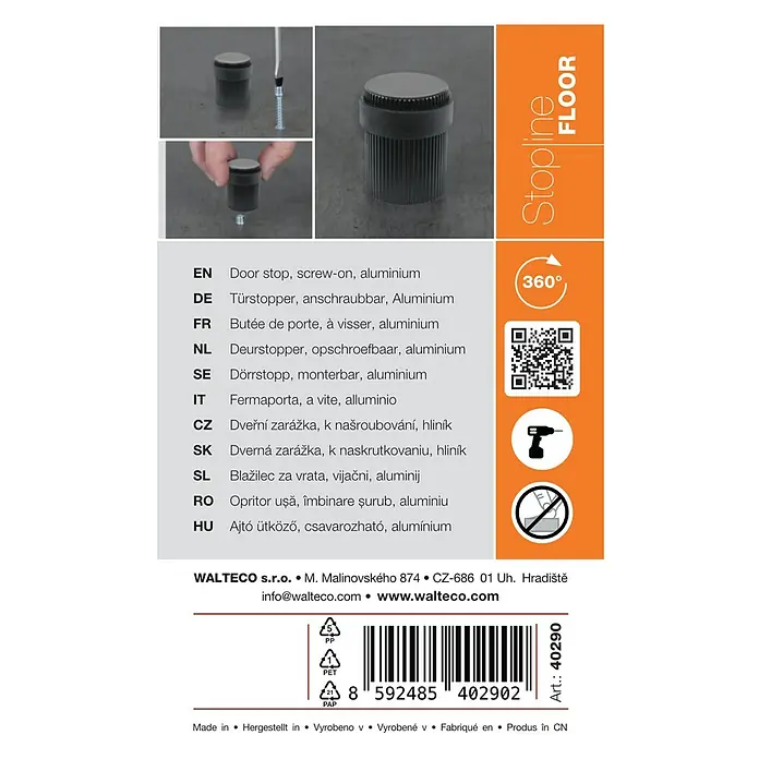 Walteco Türstopper - Ø x H: 34 x 40 mm, Schwarz - Zylindrischer, dunkelgrauer Aluminium-Anschraub-Türstopper.