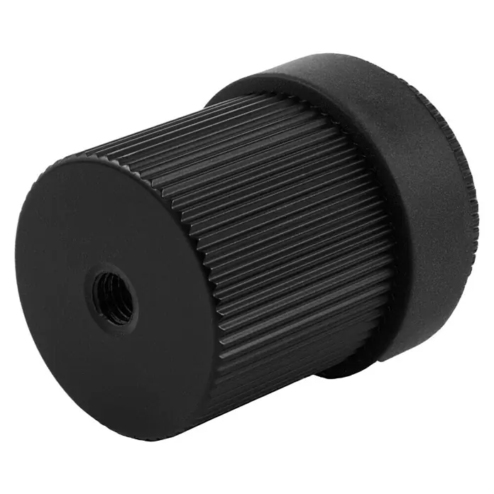 Walteco Türstopper - Ø x H: 34 x 40 mm, Schwarz - Schwarzer zylindrischer Knopf mit geriffeltem Griff und Gewindeloch.