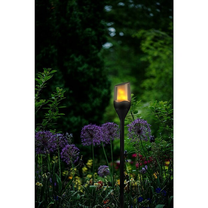 Solar-Erdspieß Gartenfackel mit Flammeneffekt (Schwarz, IP65, 14 x 23 cm) | BAUHAUS