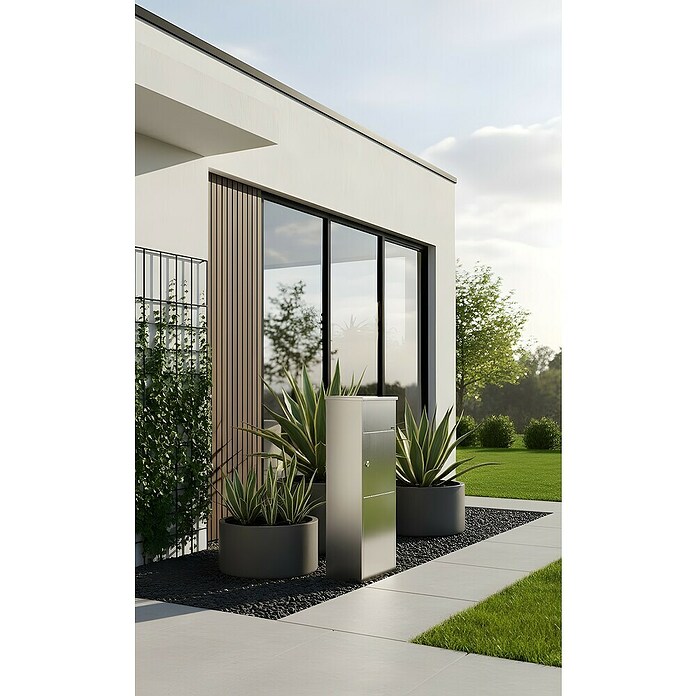 Allux Paketbox 600 (L x B x H: 230 x 380 x 1 050 mm, Silber, Stahl, Paketfach, Sicherheitsschloss) | BAUHAUS