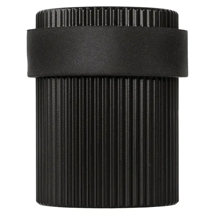 Walteco Türstopper - Ø x H: 34 x 40 mm, Schwarz - Schwarzes zylindrisches Objekt mit vertikaler Riffelung und einem glatten Band in der Mitte.