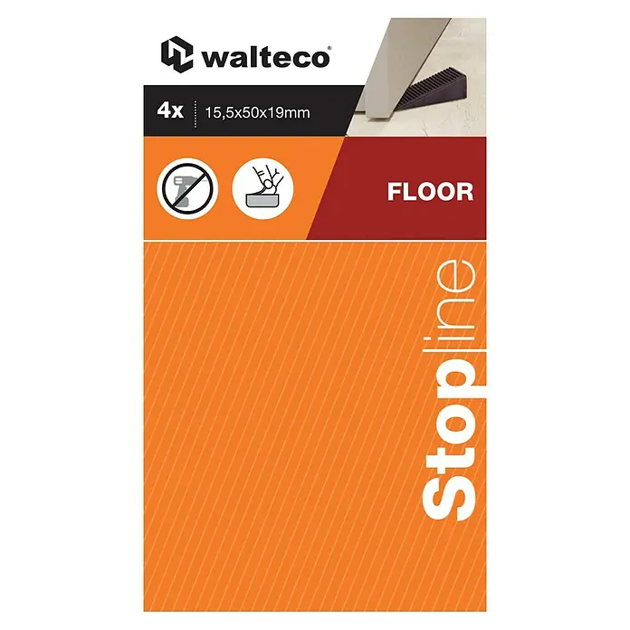 Walteco Türkeil - L x B x H: 50 x 15,5 x 19 mm, Braun, 4 Stk. - Vier dunkle, gerippte Gummi-Türstopper, je 15,5x50x19mm, halten eine Tür offen und schützen den Boden. Keine Bohrung nötig.