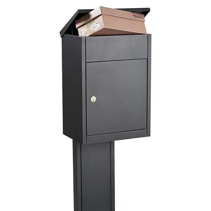 Allux Standbriefkasten 500 (L x B x H: 250 x 380 x 530 mm, Anthrazit, Stahl, Paketfach, Sicherheitsschloss) | BAUHAUS