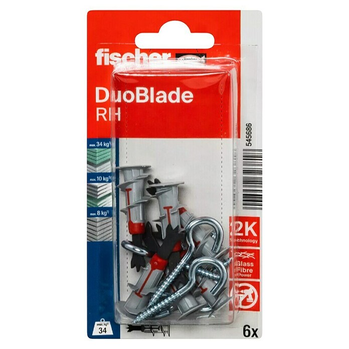 Fischer Duoblade Set de tacos para cartón yeso RH con tornillos (12 piezas, Con tornillos, Nylon)