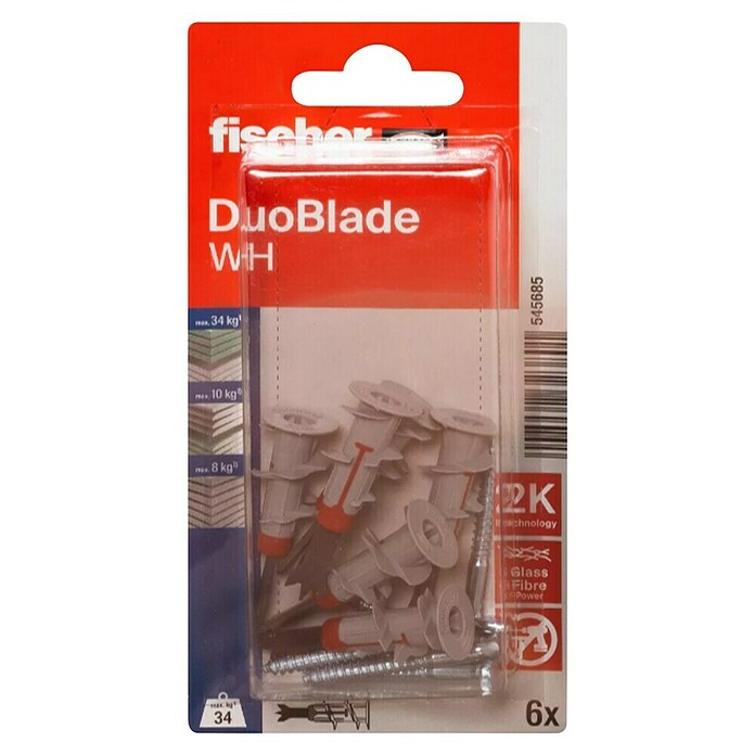 Fischer Duoblade Gipskartondübel-Set (12-tlg., Mit Schrauben/Haken, Nylon)