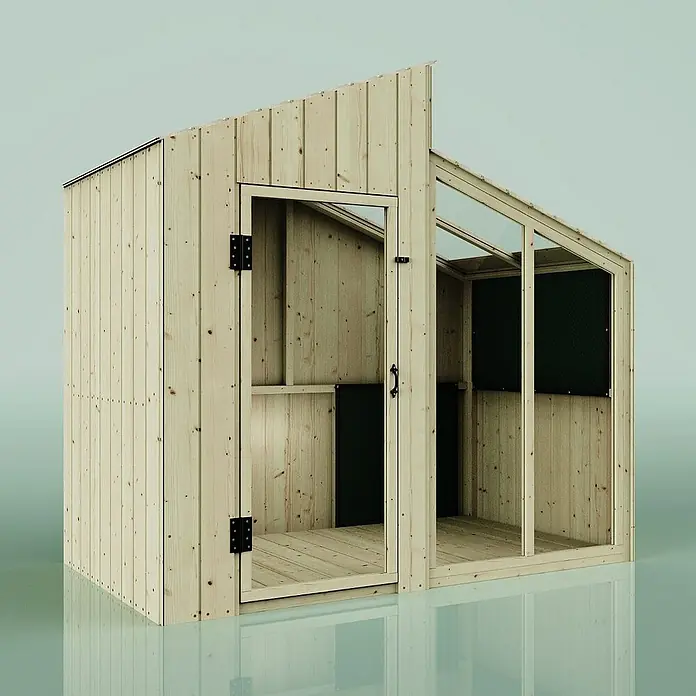 OutdoorToys Spielhaus Spielhaus Milchstraße - L x B x H: 102 x 185 x 172 cm, Holz, Naturbelassen