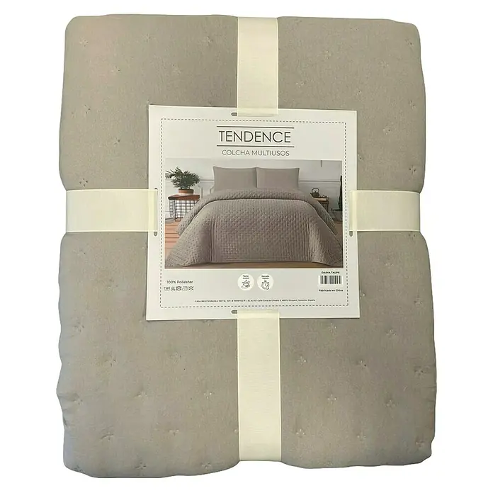 Colcha Darya - 260 x 240 cm, 100% poliéster, Taupe - Colcha multiusos de poliéster 100% taupe claro, acolchada con diseño de estrellas, plegada y empaquetada.