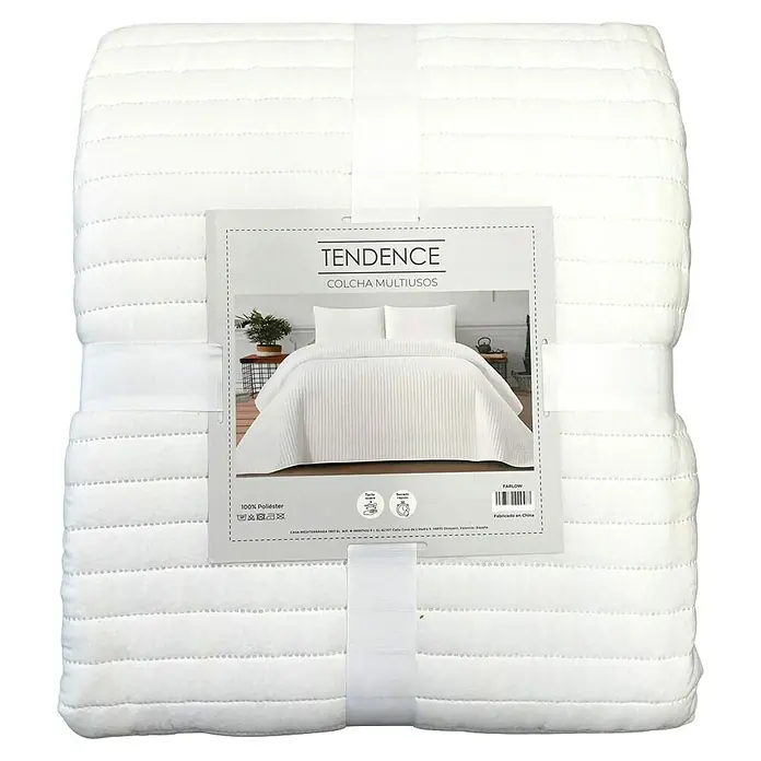 Colcha Farlow - 260 x 240 cm, 100% poliéster, Blanco - Colcha blanca acolchada, doblada y empaquetada con una etiqueta de producto. De poliéster.