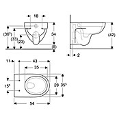 Geberit Renova Nr. 1 Pack WC suspendido sin borde (Con asiento de inodoro, Adosado, Blanco)