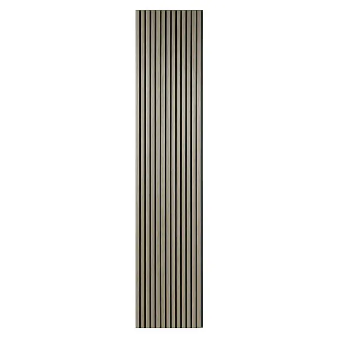 FibroTech Akustikpaneel Quanti - Grey, 2.440 x 520 x 18 mm - Lamellenplatte aus hellem Holz auf dunkler Filzrückseite, für akustische und dekorative Wandverkleidung.
