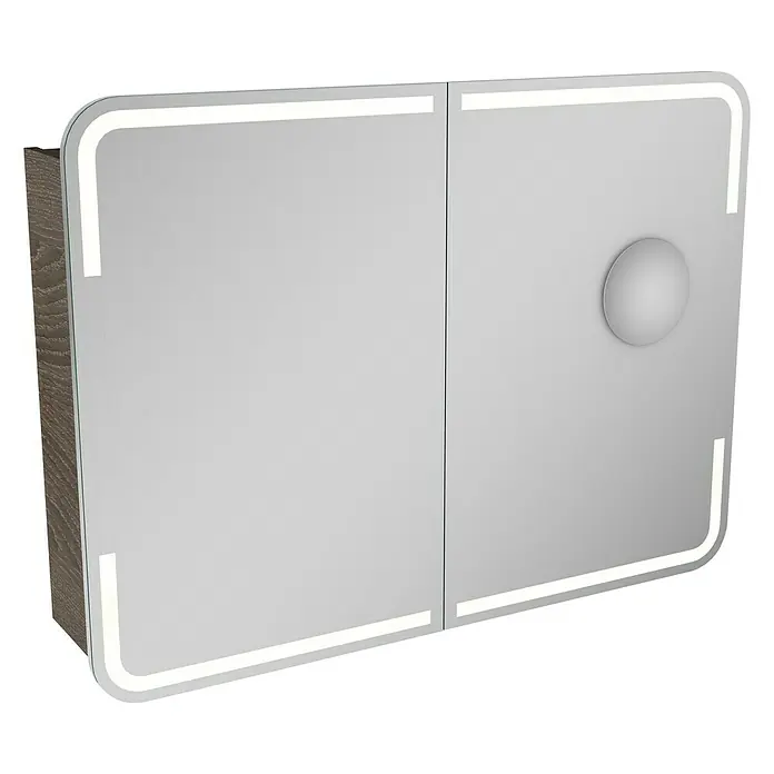 Camargue Stella LED-Spiegelschrank - B x H: 100 x 73,7 cm, Holz, Eiche Maron, Mit Beleuchtung, Kantenausführung Tür: Abgerundet - Eleganter Spiegelschrank mit LED-Beleuchtung. Der moderne Badezimmerschrank verfügt über abgerundete Ecken und einen praktischen Knopf.