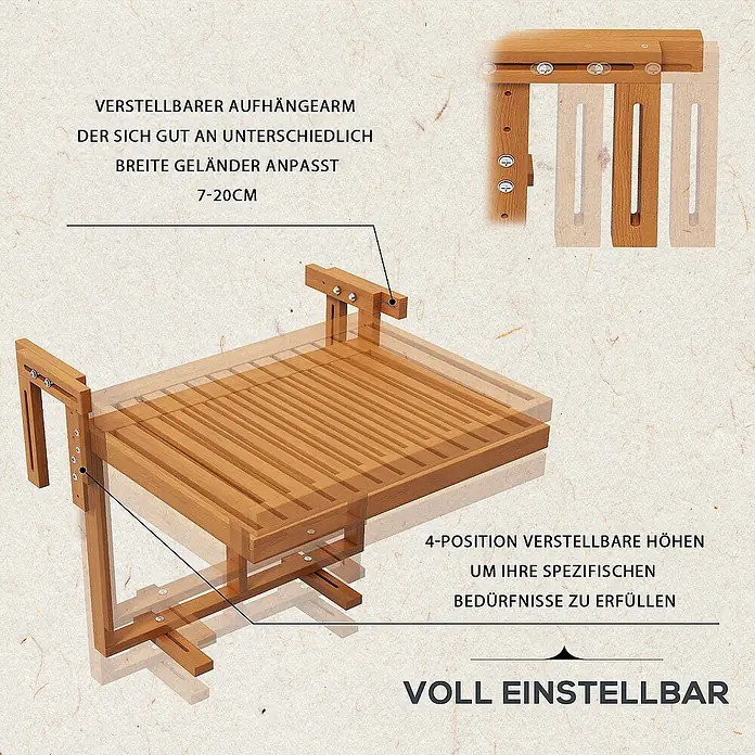 Outsunny Balkon-Hängetisch - Teak