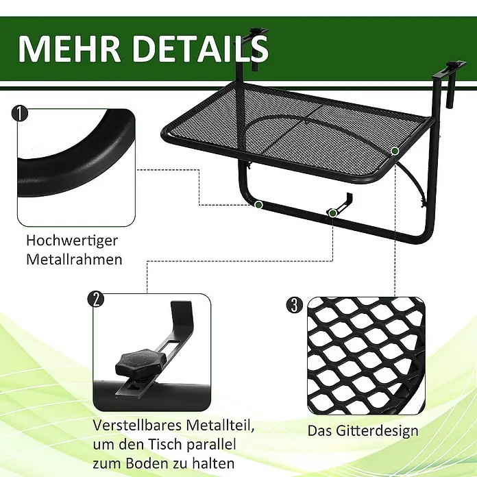 Outsunny Balkon-Hängetisch - Schwarz