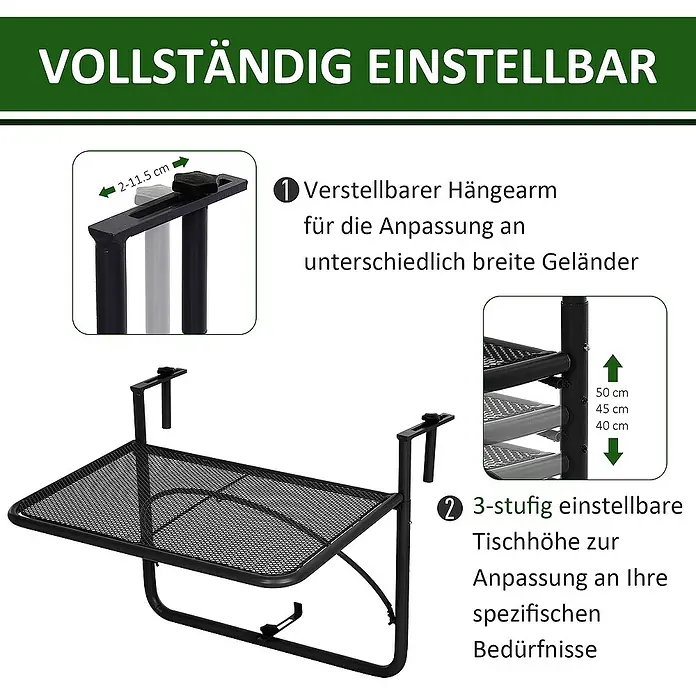Outsunny Balkon-Hängetisch - Schwarz