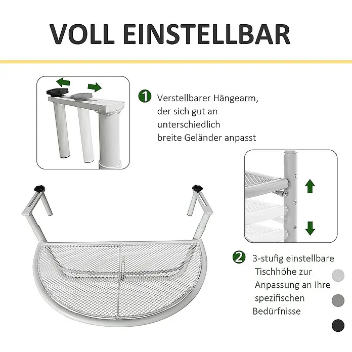 Outsunny Balkon-Hängetisch - Weiß