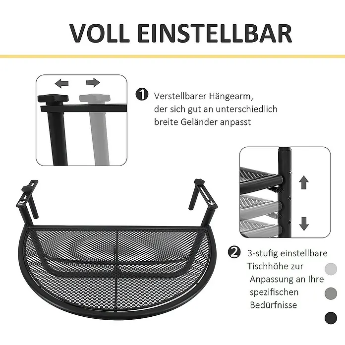 Outsunny Balkon-Hängetisch - Schwarz
