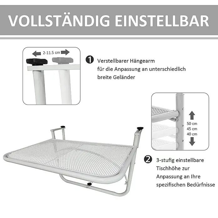 Outsunny Balkon-Hängetisch - Weiß